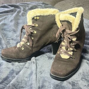 SPORTO Daria Brown Suede Fur Lined Heeled Lace Up Winter Boots Women’s Size 7.5M